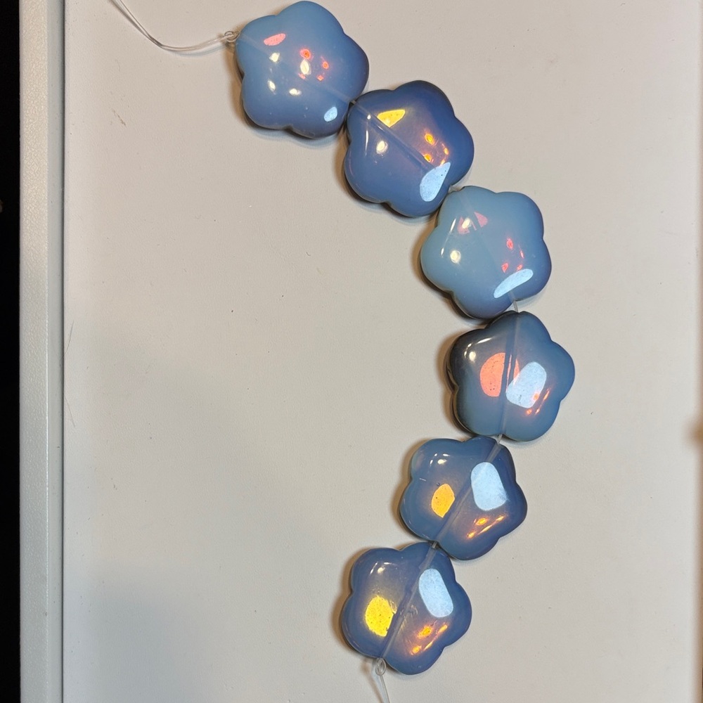 Iridescent large flowers for jewelry making 6 pieces